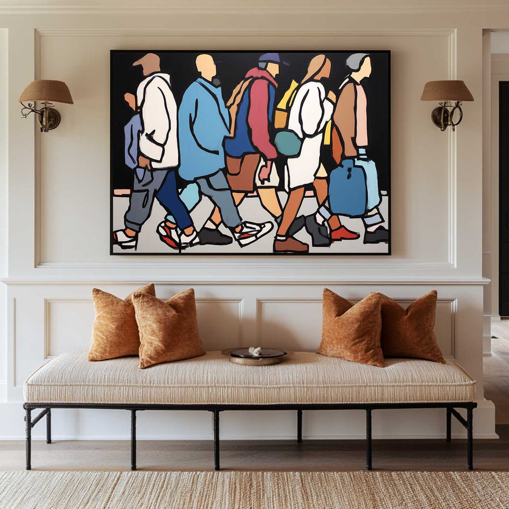 Vibrant Urban Crowd Oil Painting Bold Pop Art
