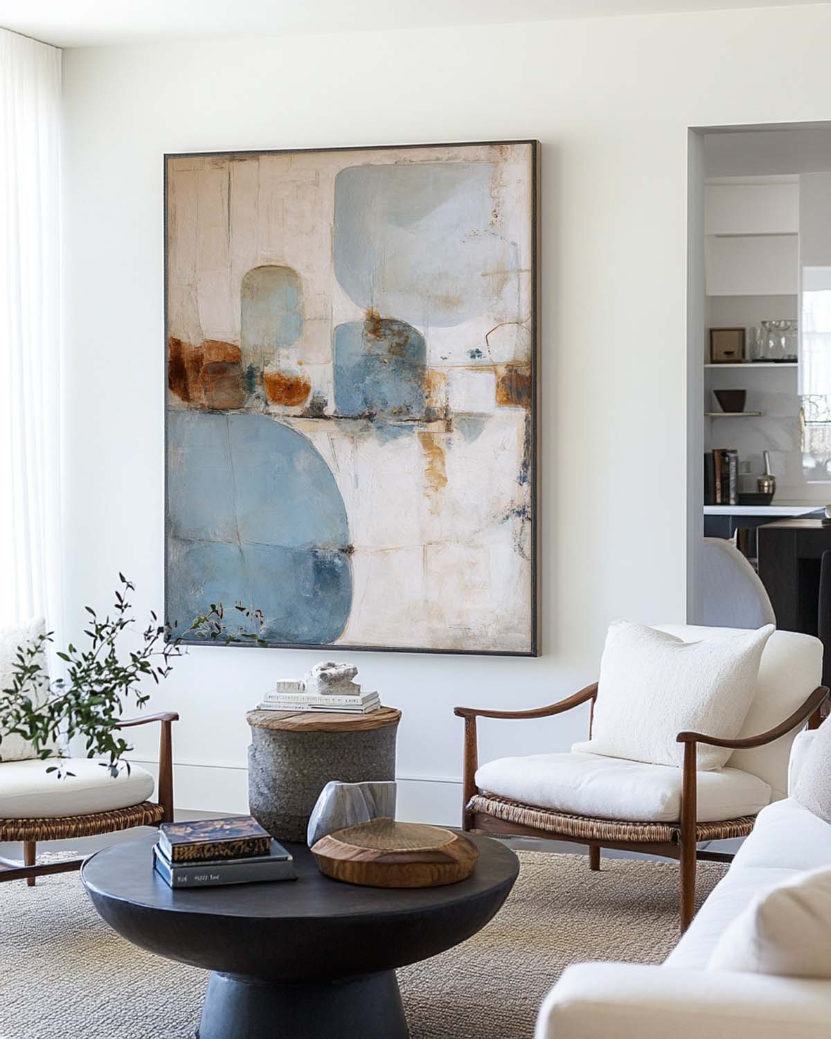 Minimalist Geometric Painting Neutral Blue Beige