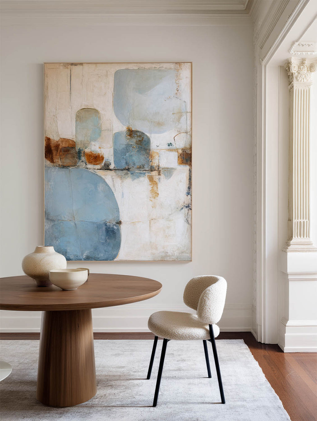 Minimalist Geometric Painting Neutral Blue Beige