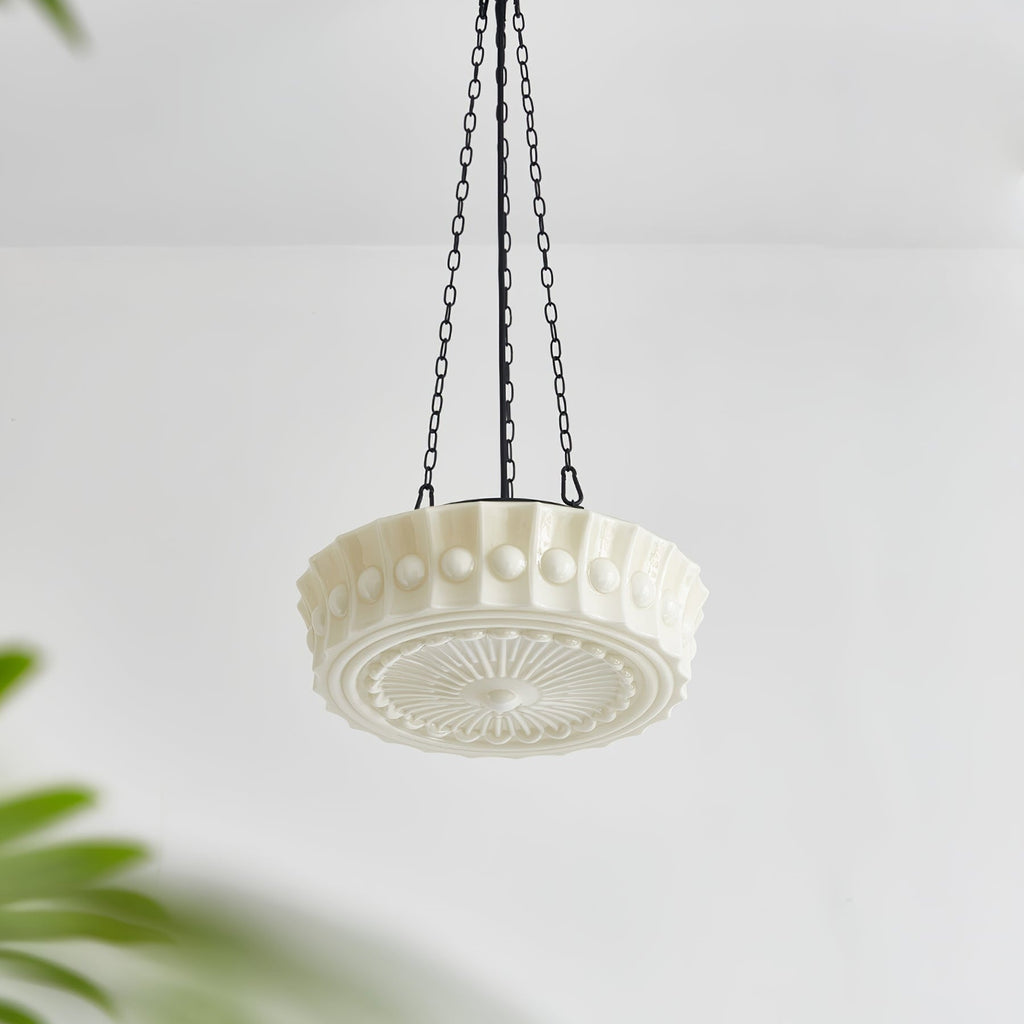 Valentina Vintage French Country Dome Pendant Light, White/Beige
