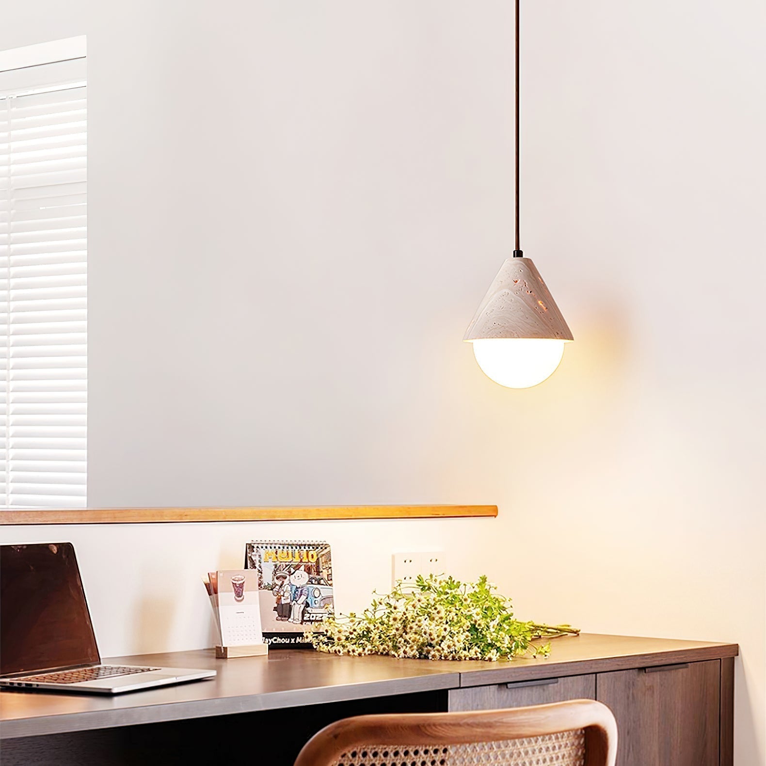 Cevynisra Cone Hemisphere Travertine Pendant Light