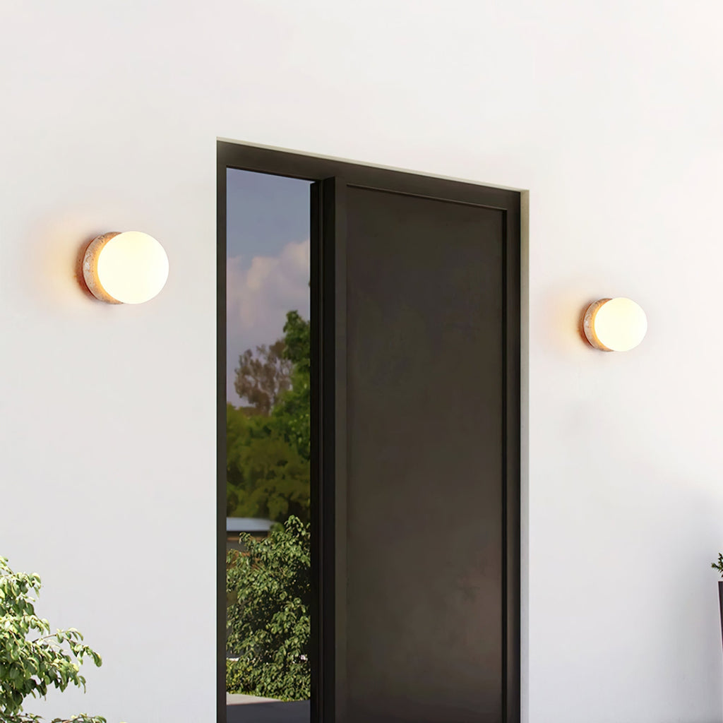 Caliror Round-Plate Travertine Wall Light