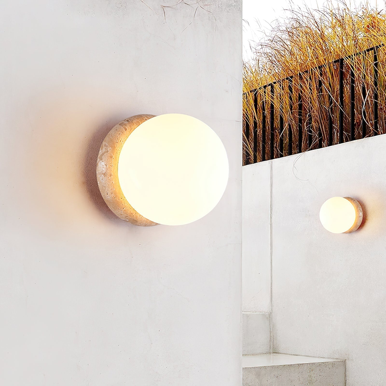 Caliror Round-Plate Travertine Wall Light