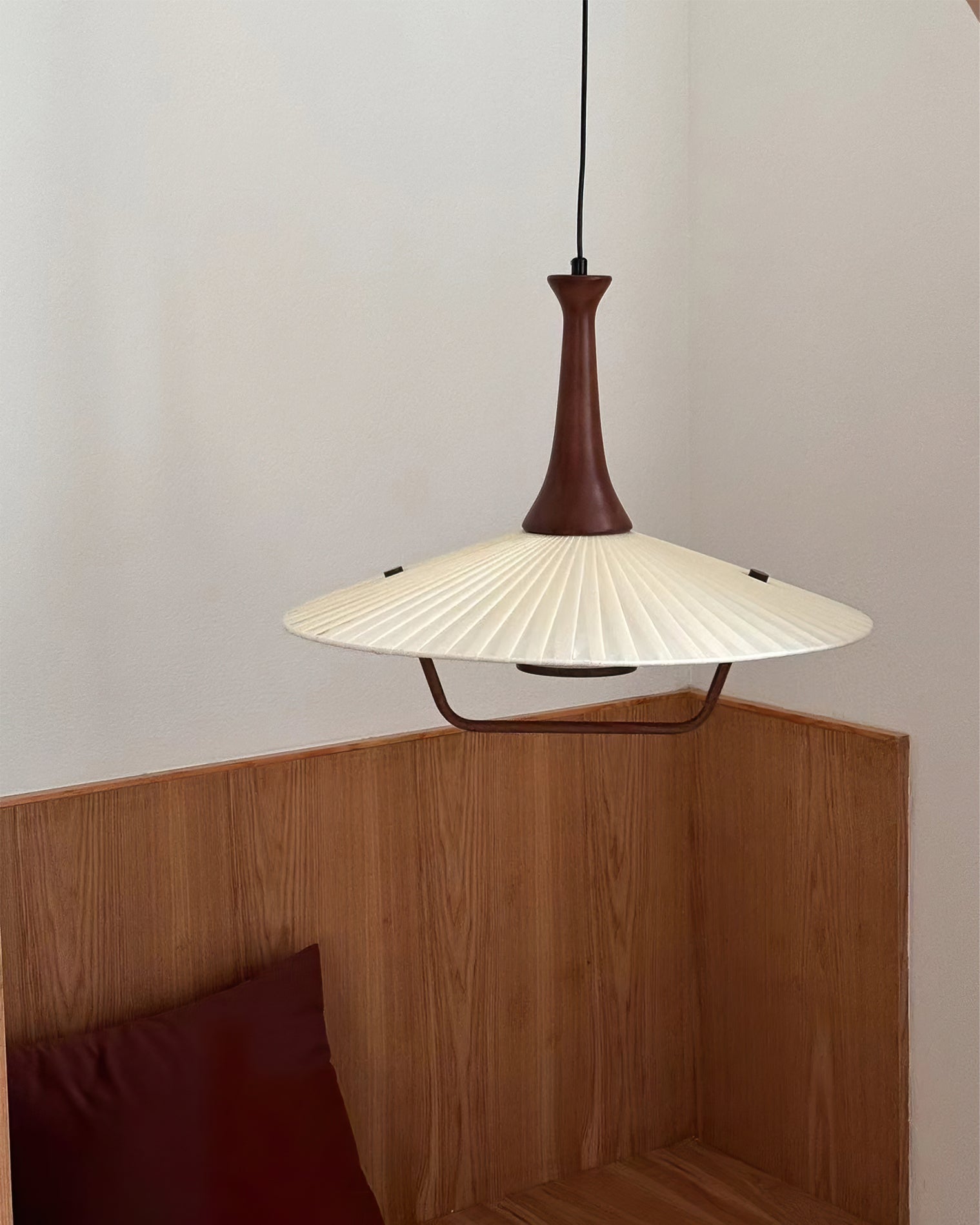 Vionne Mid-Century Wood and White Pendant Lamp