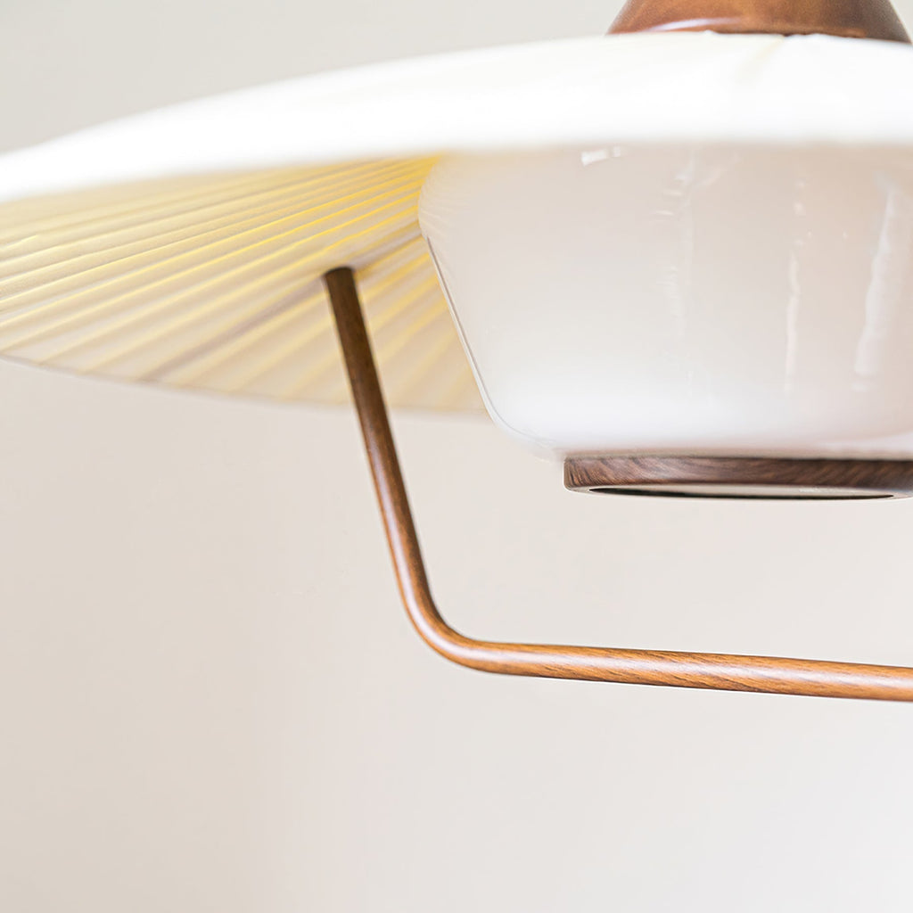 Vionne Mid-Century Wood and White Pendant Lamp