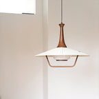 Vionne Mid-Century Wood and White Pendant Lamp