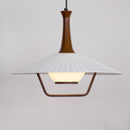 Vionne Mid-Century Wood and White Pendant Lamp