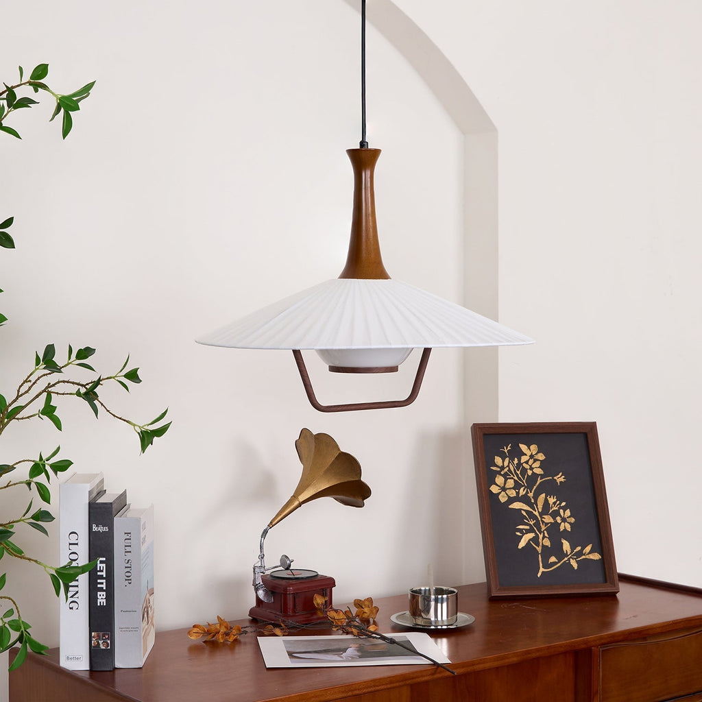 Vionne Mid-Century Wood and White Pendant Lamp