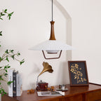Vionne Mid-Century Wood and White Pendant Lamp