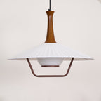 Vionne Mid-Century Wood and White Pendant Lamp