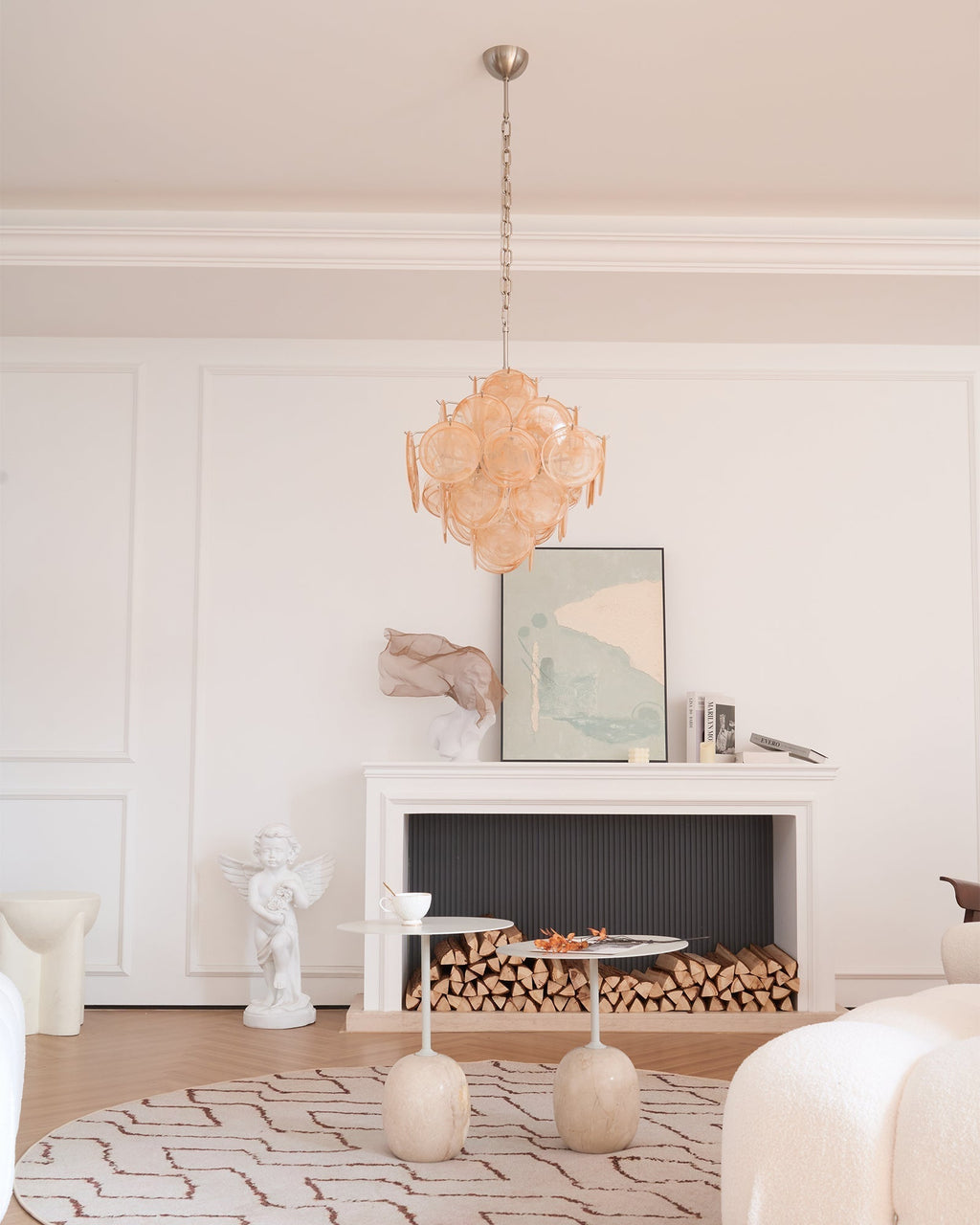 Aurora Chandelier Apricot Murano Glass Disc Layered Artistic