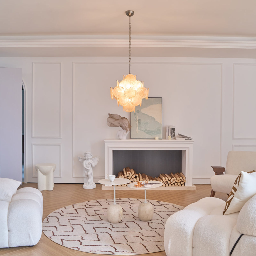 Aurora Chandelier Apricot Murano Glass Disc Layered Artistic