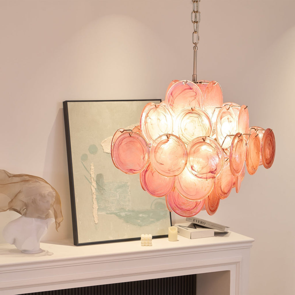 Aurora Chandelier Pink Glass Disc Layered Romantic