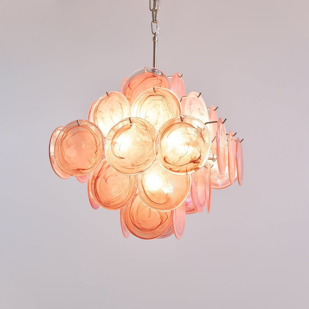 Aurora Chandelier Pink Glass Disc Layered Romantic
