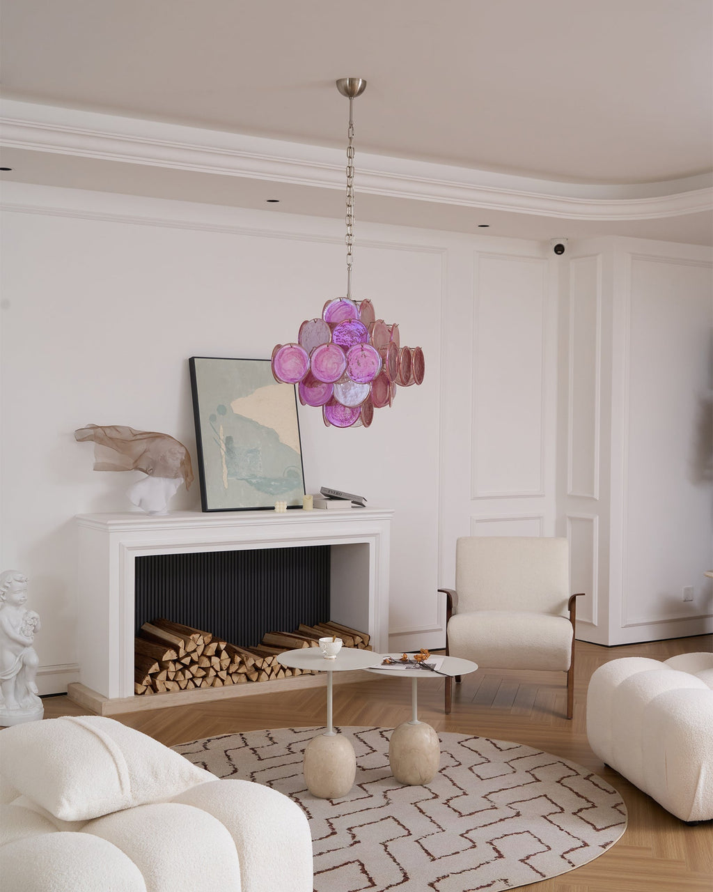 Aurora Chandelier Pink Glass Disc Layered Romantic