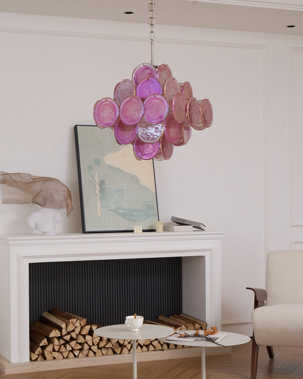 Aurora Chandelier Pink Glass Disc Layered Romantic