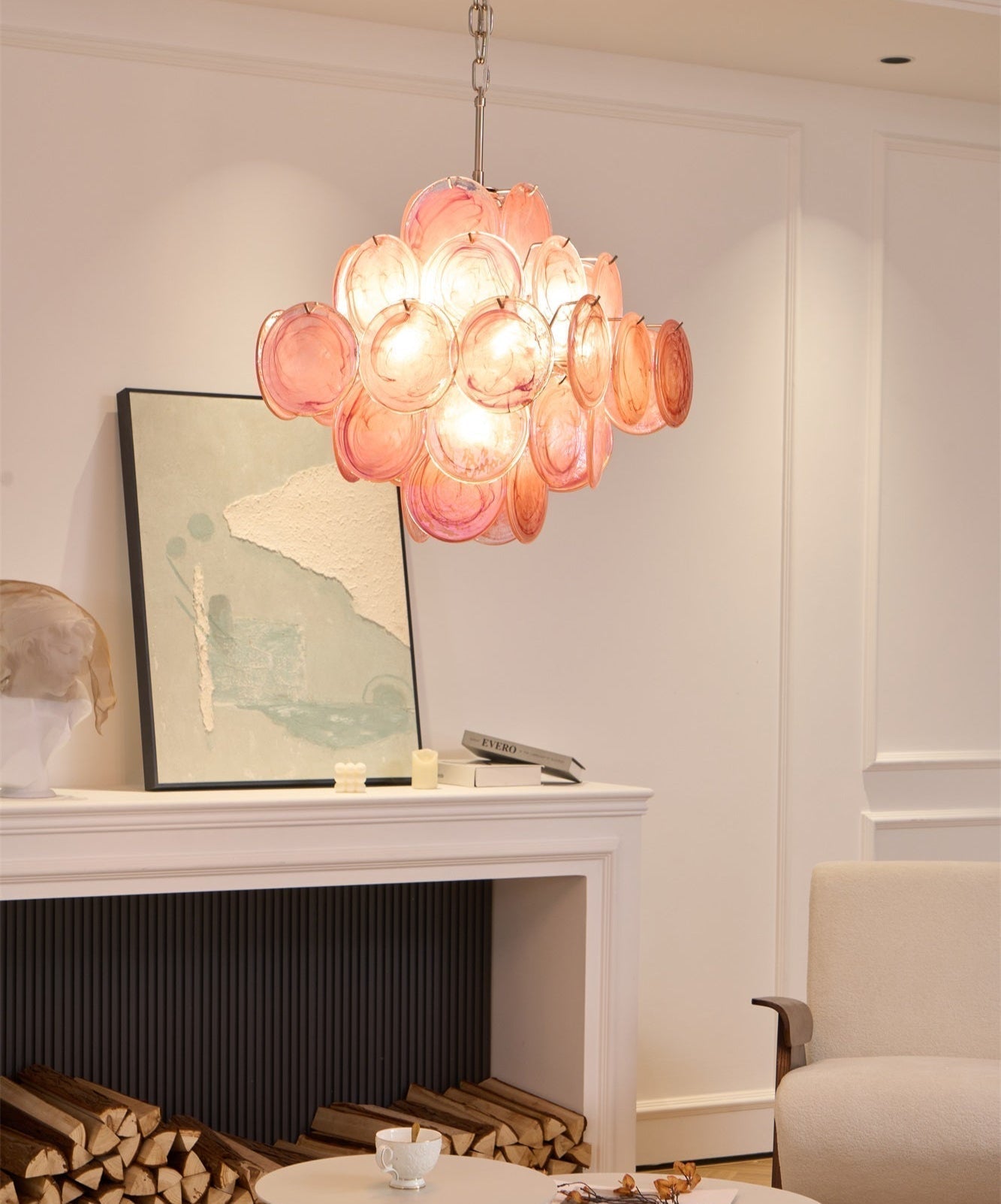 Aurora Chandelier Pink Glass Disc Layered Romantic