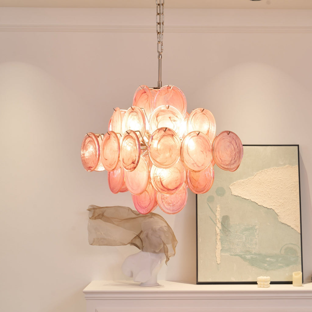 Aurora Chandelier Pink Glass Disc Layered Romantic