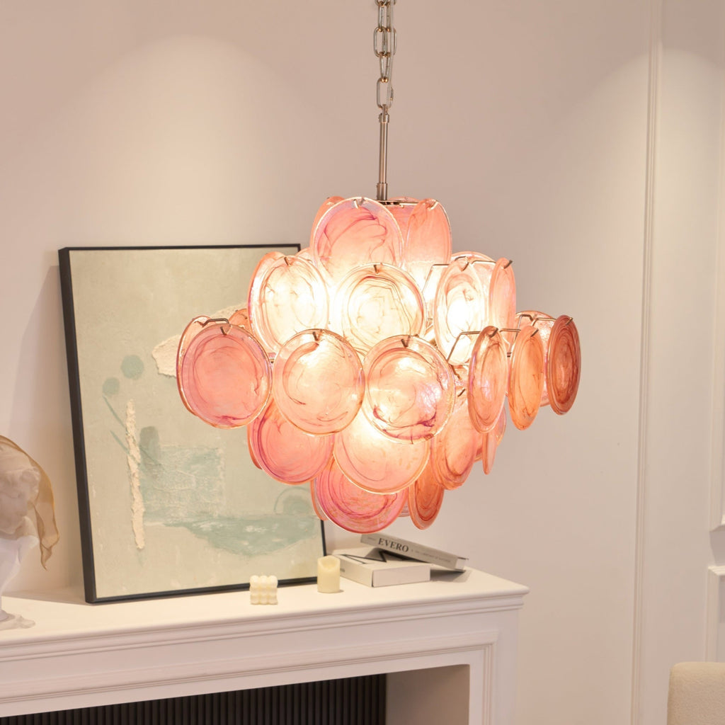 Aurora Chandelier Pink Glass Disc Layered Romantic