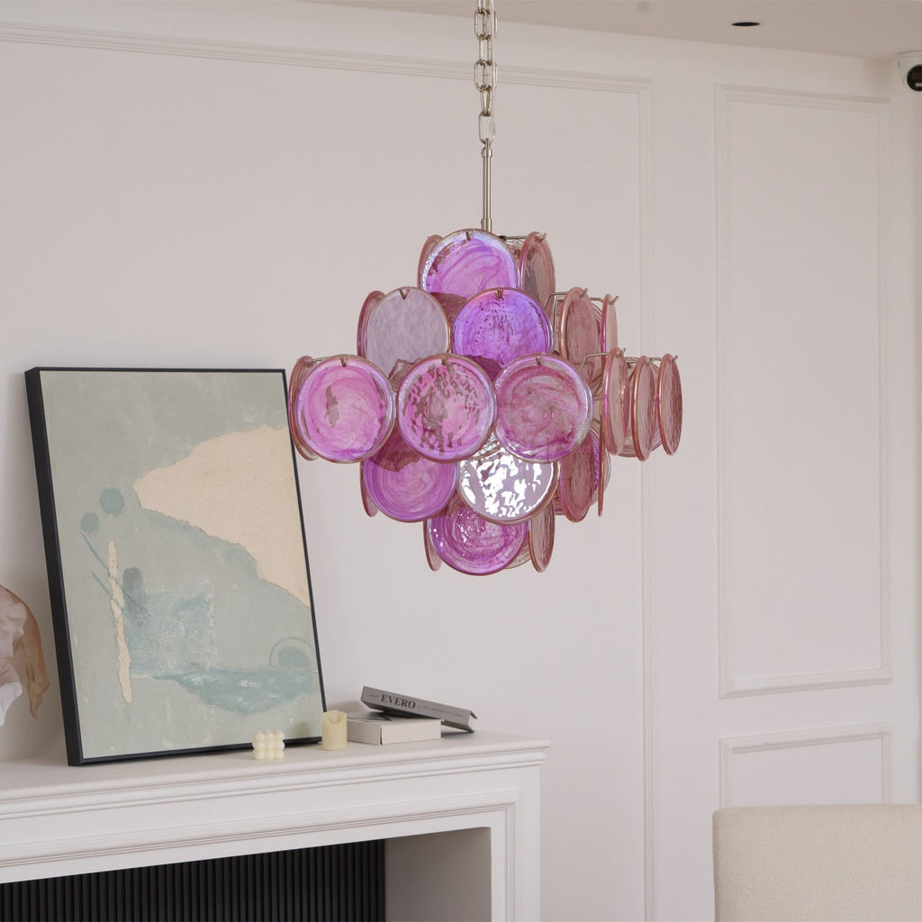Aurora Chandelier Pink Glass Disc Layered Romantic