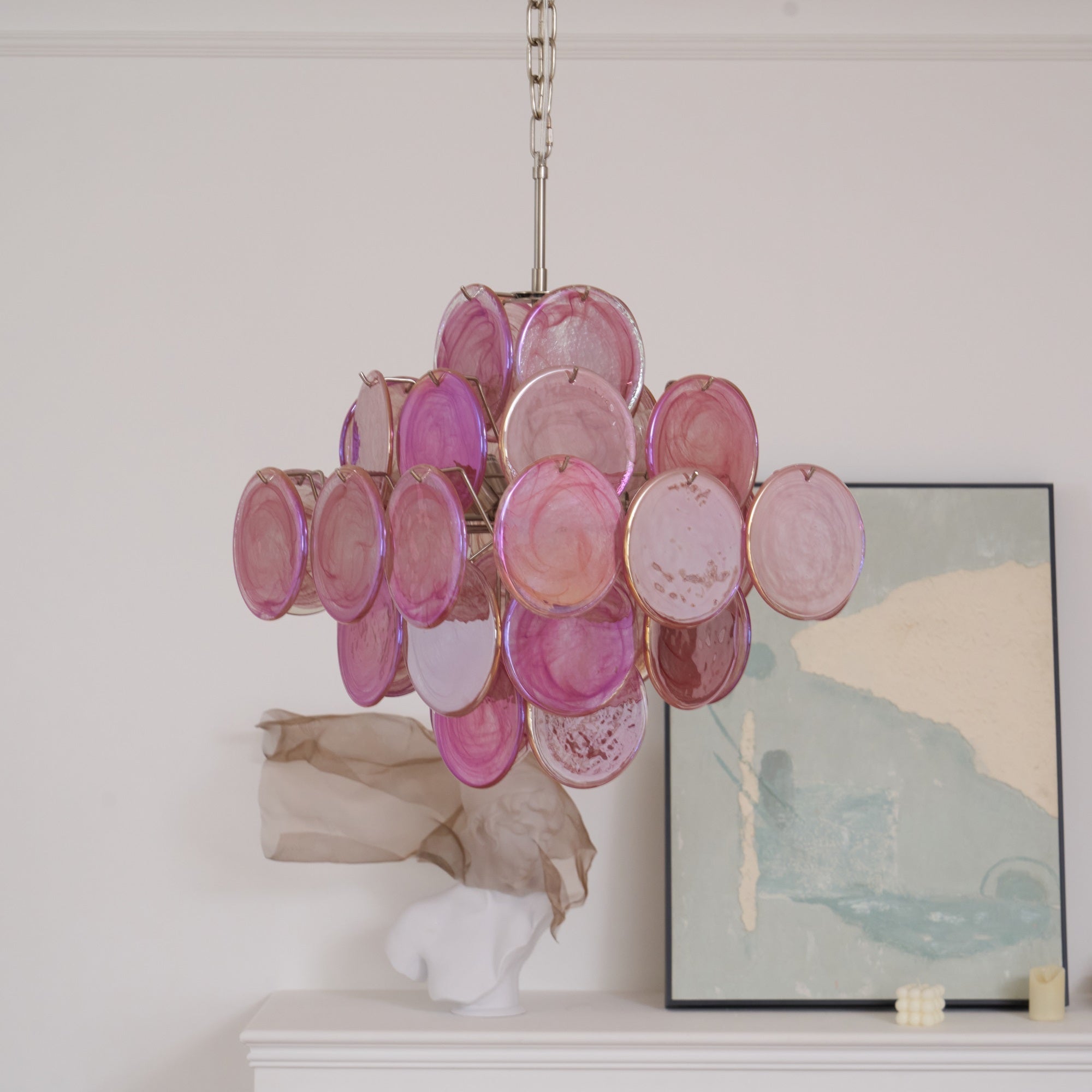 Aurora Chandelier Pink Glass Disc Layered Romantic