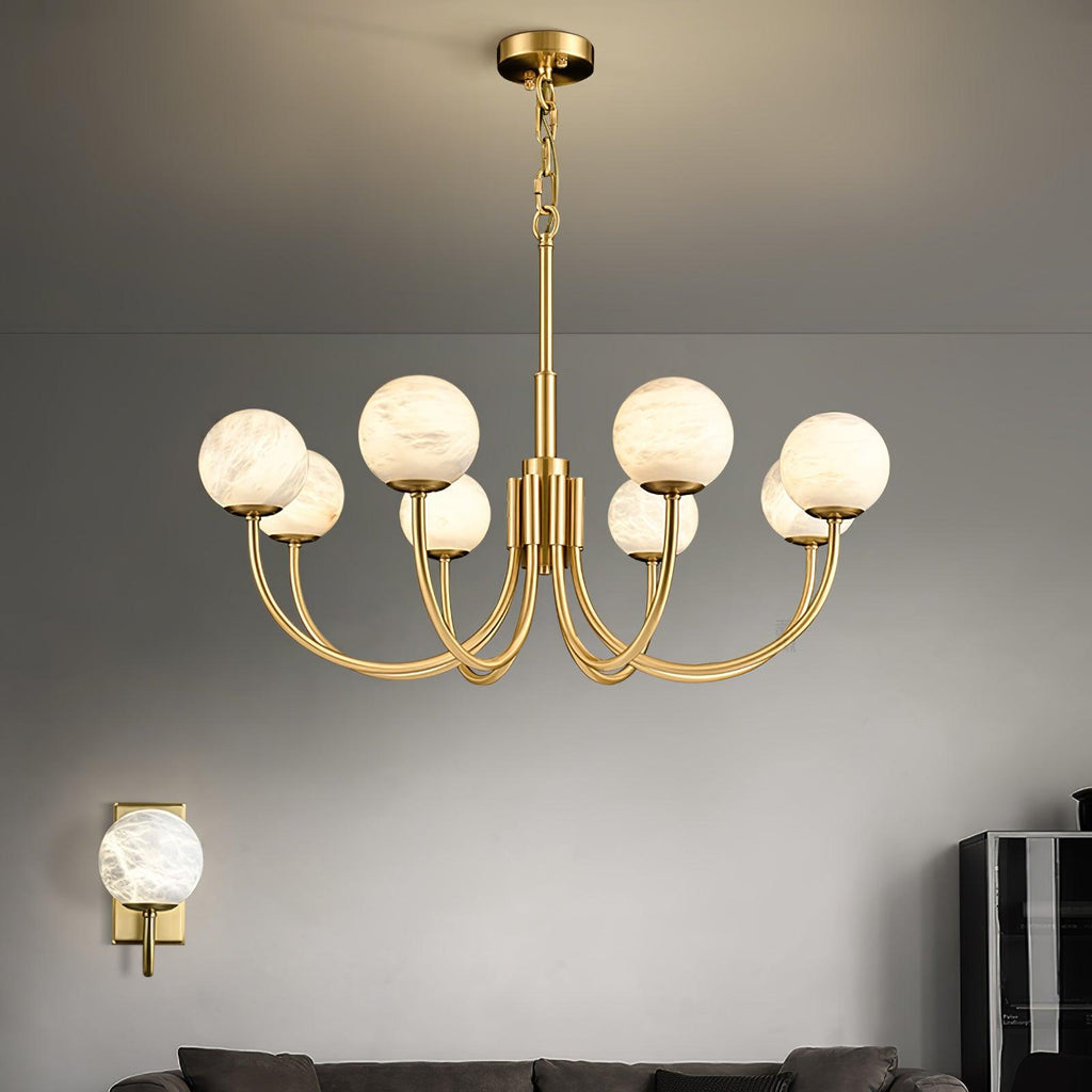 Mjolkuvys Modern Minimalist Globe Brass Alabaster Chandelier
