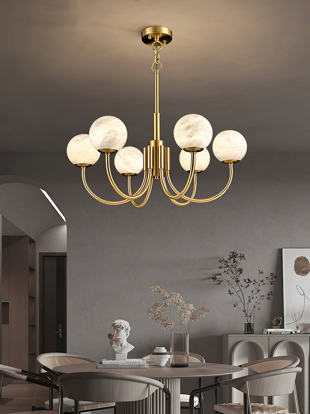 Alira Chandelier Vintage in Alabaster - Kingsley Beaumont