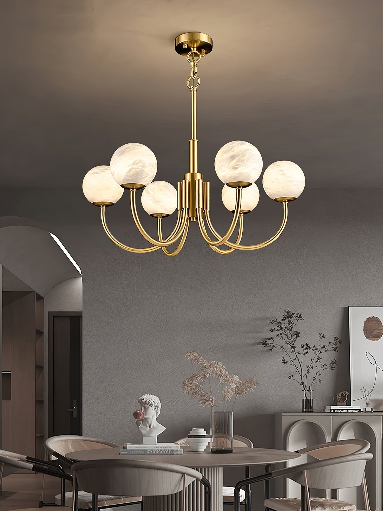 Alira Chandelier Vintage in Alabaster - Kingsley Beaumont
