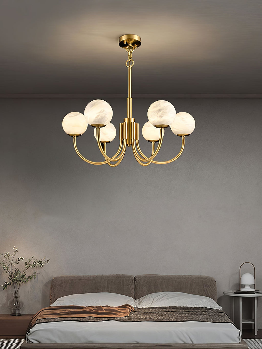 Mjolkuvys Modern Minimalist Globe Brass Alabaster Chandelier