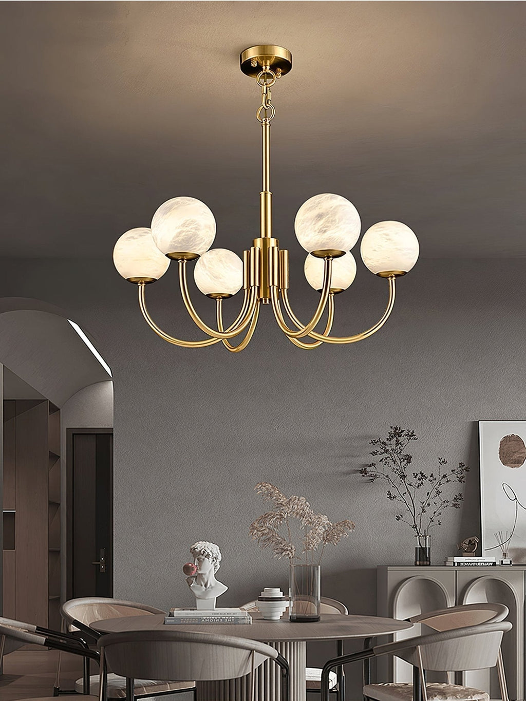 Alira Chandelier Vintage in Alabaster - Kingsley Beaumont