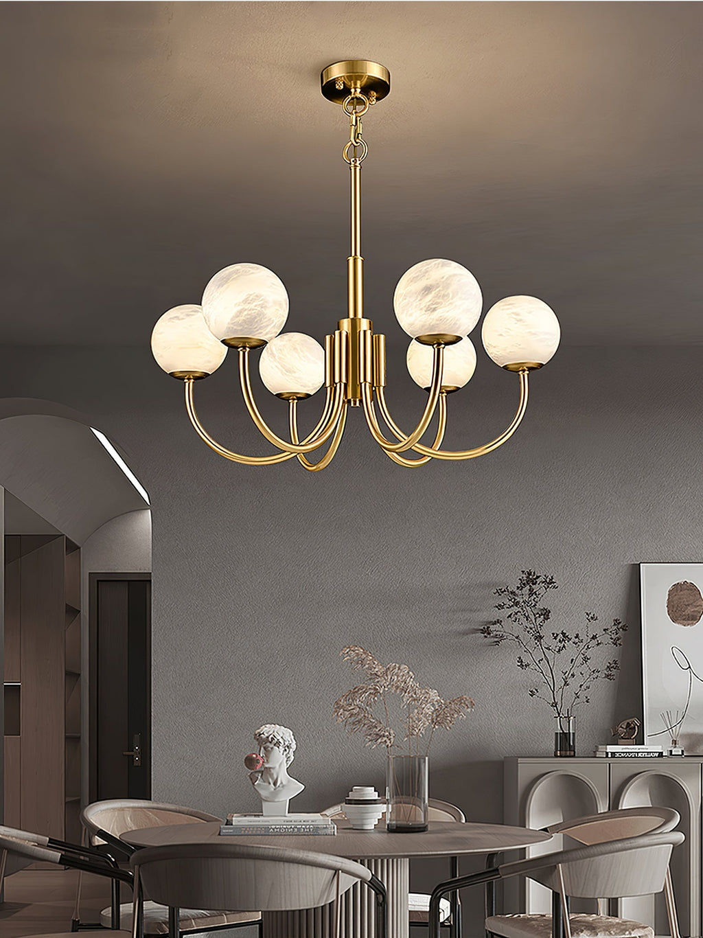 Mjolkuvys Modern Minimalist Globe Brass Alabaster Chandelier