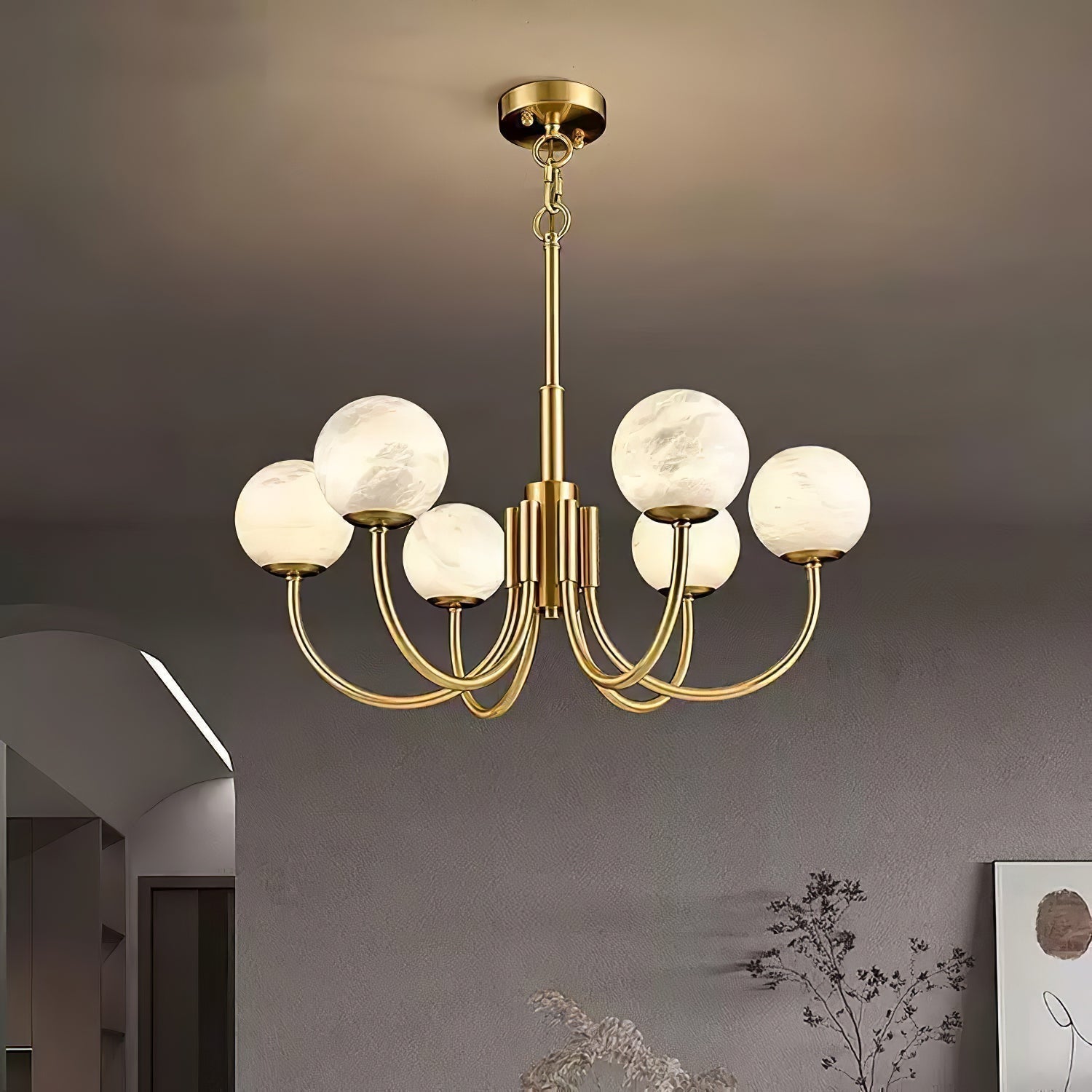 Alira Chandelier Vintage in Alabaster - Kingsley Beaumont