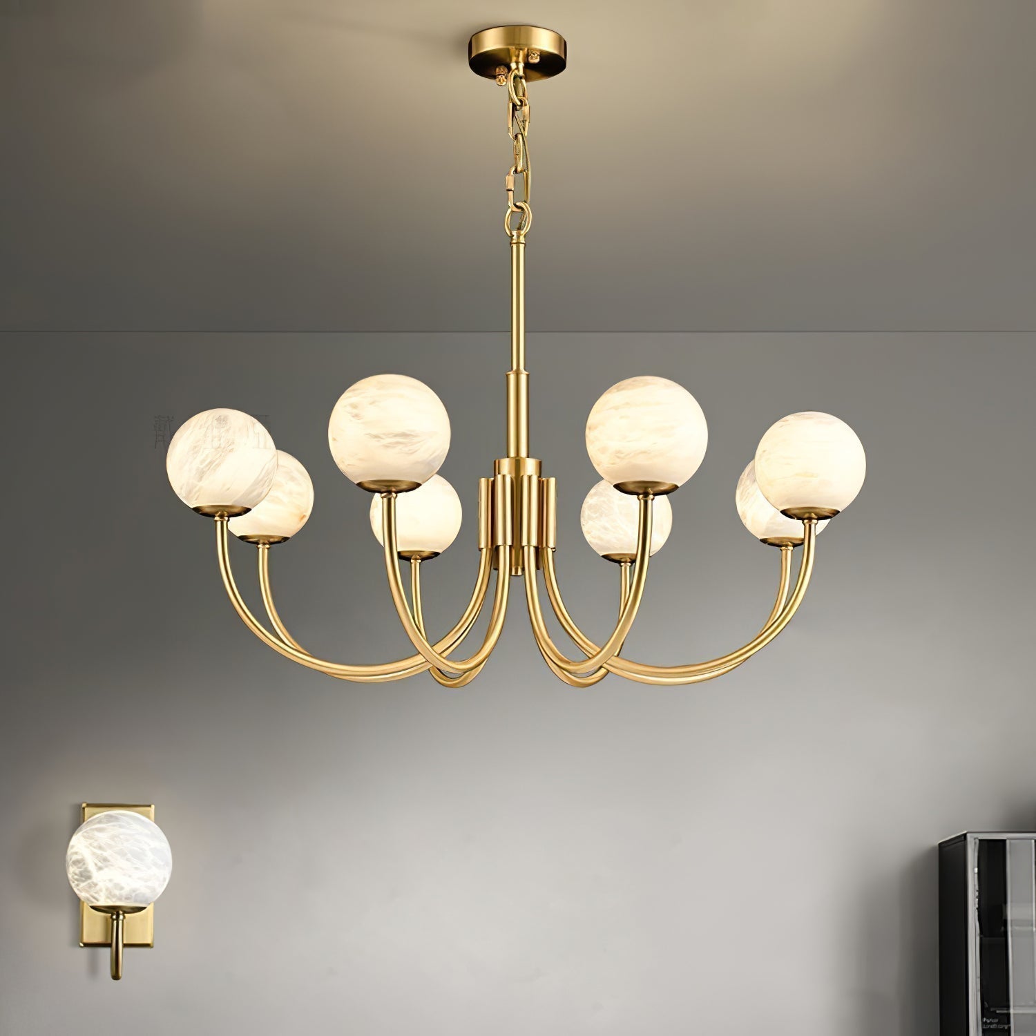Alira Chandelier Vintage in Alabaster - Kingsley Beaumont