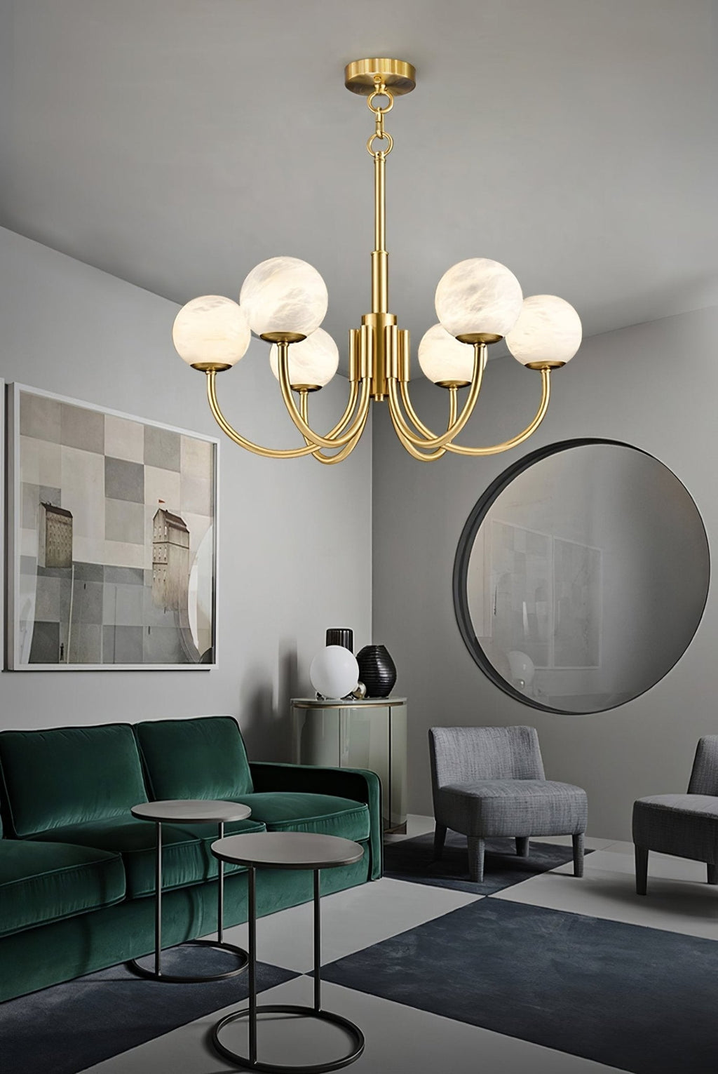 Alira Chandelier Vintage in Alabaster - Kingsley Beaumont