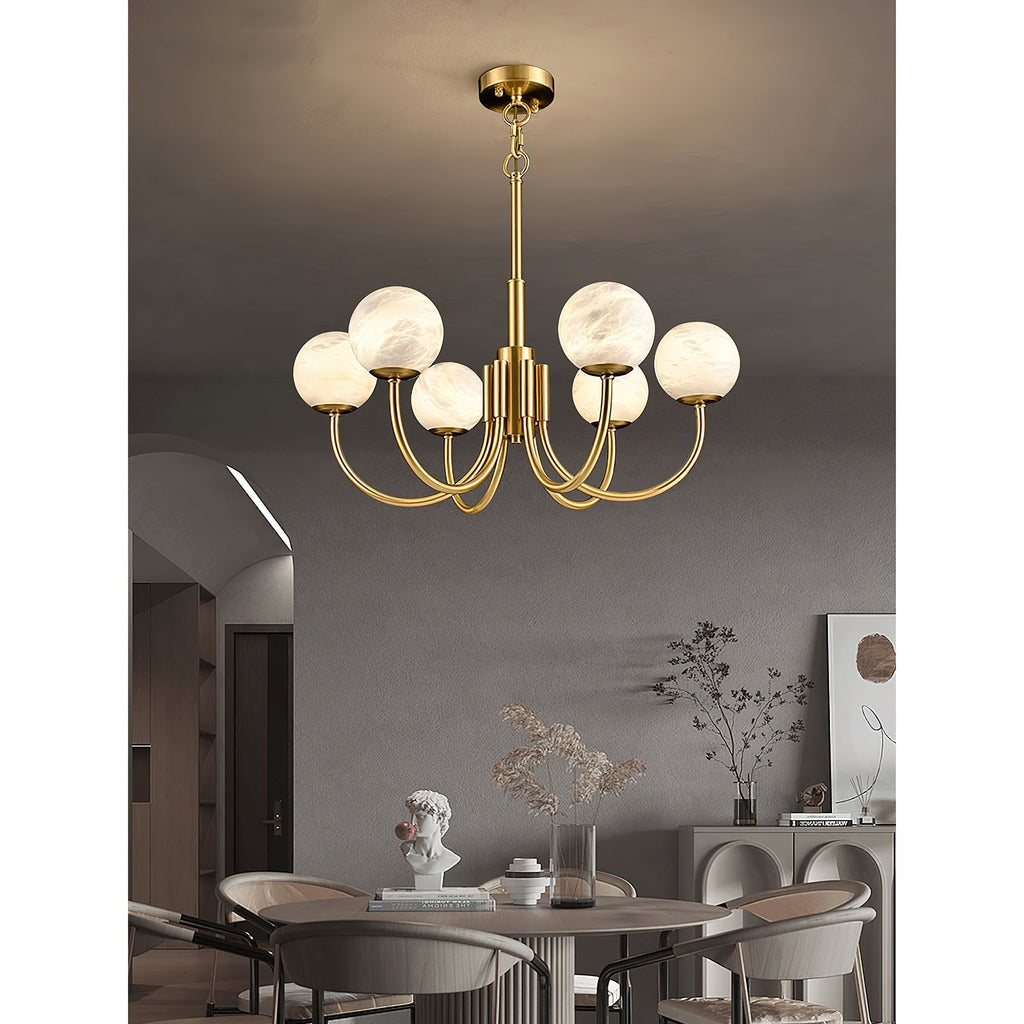 Mjolkuvys Modern Minimalist Globe Brass Alabaster Chandelier