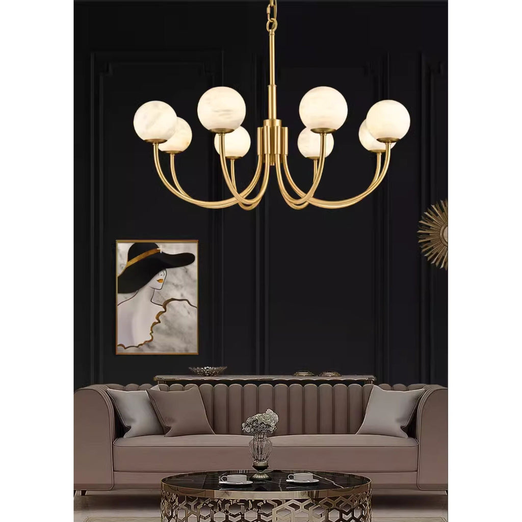 Mjolkuvys Modern Minimalist Globe Brass Alabaster Chandelier