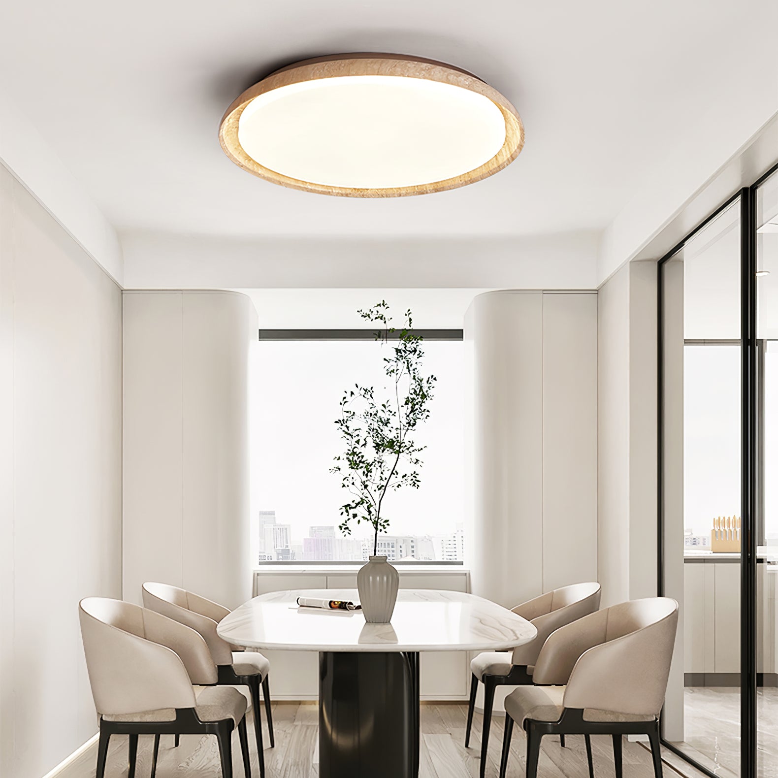 Elvinila Ring-Rim Travertine Ceiling Light