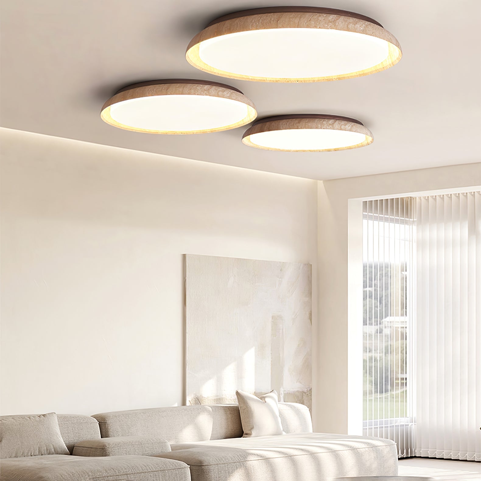 Elvinila Ring-Rim Travertine Ceiling Light