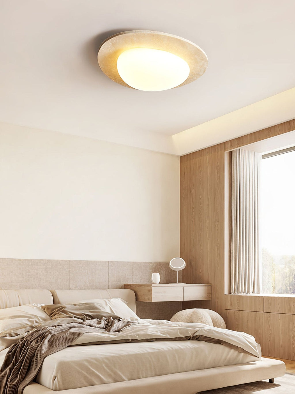 Orlaeisra Ceiling Light Circular in Travertine - Kingsley Beaumont