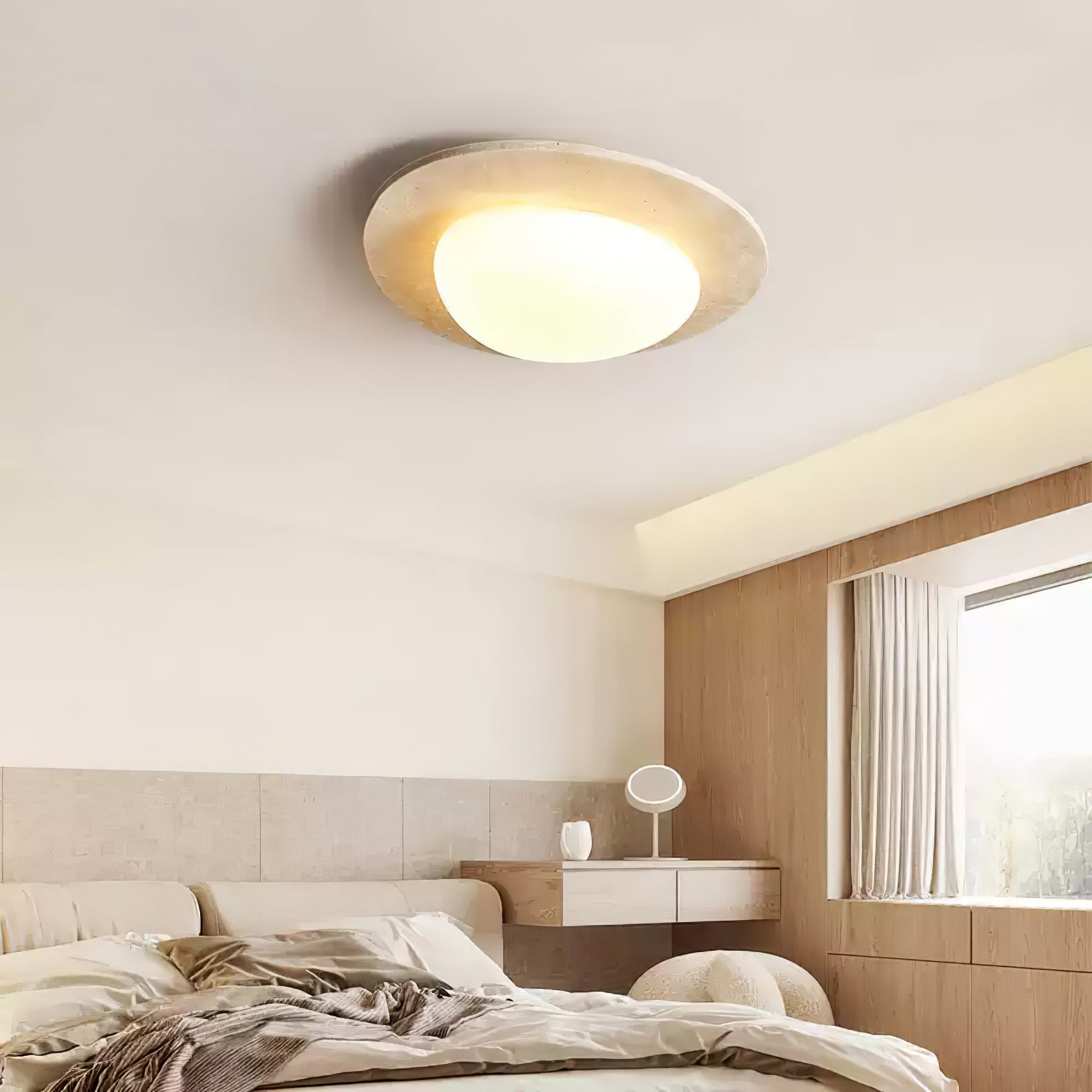 Orlaeisra Ceiling Light Circular in Travertine - Kingsley Beaumont