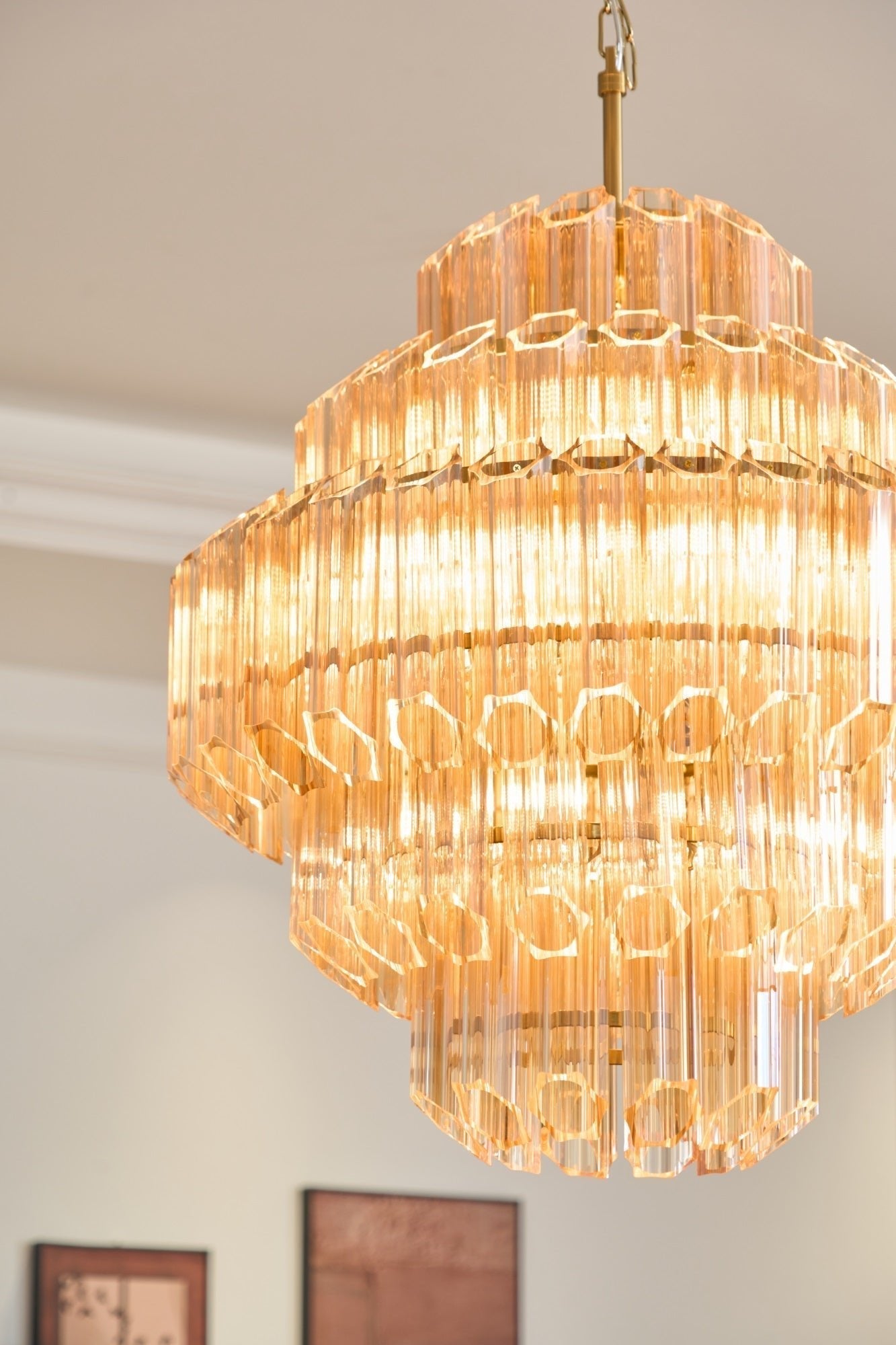 Aurora Chandelier Aurum Cascade Murano Glass Prism Art