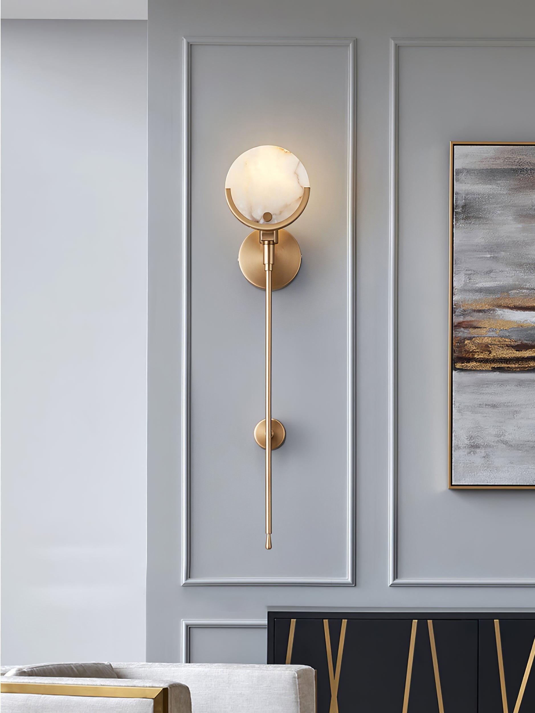 Ljomuvyo Modern Minimalist Brass Alabaster Sconce Wall Lamp