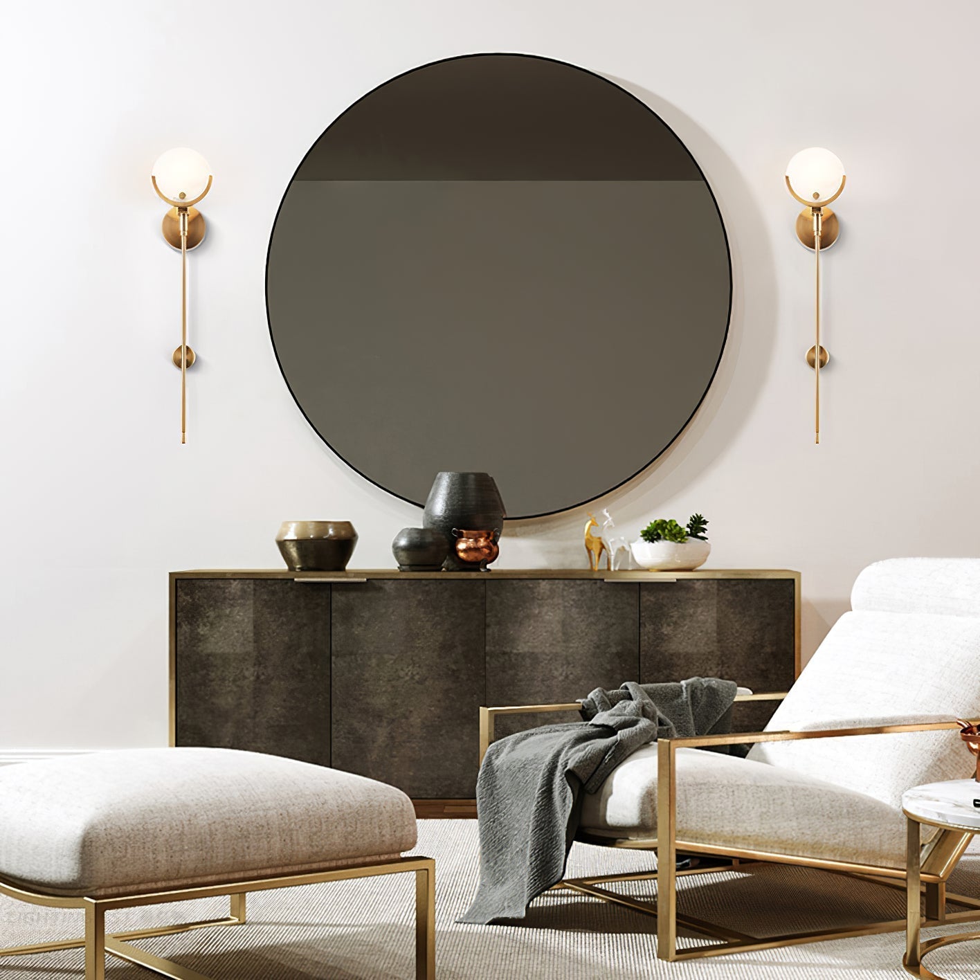 Ljomuvyo Modern Minimalist Brass Alabaster Sconce Wall Lamp