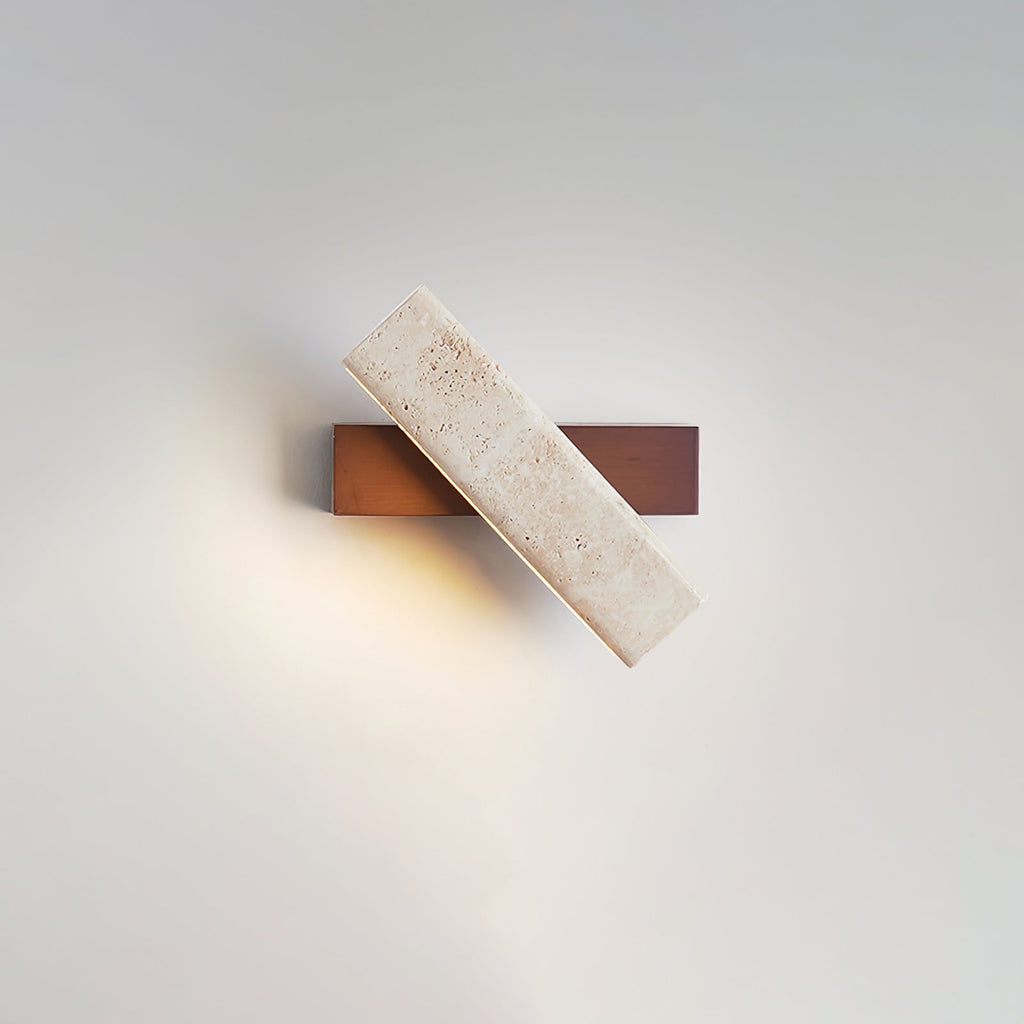 Ostruvyo Modern Minimalist Linear Walnut Travertine Wall Lamp