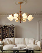 Chandelier Tulip Glass Shades Walnut Wood Frame Rustic