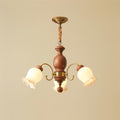 Chandelier Tulip Glass Shades Walnut Wood Frame Rustic
