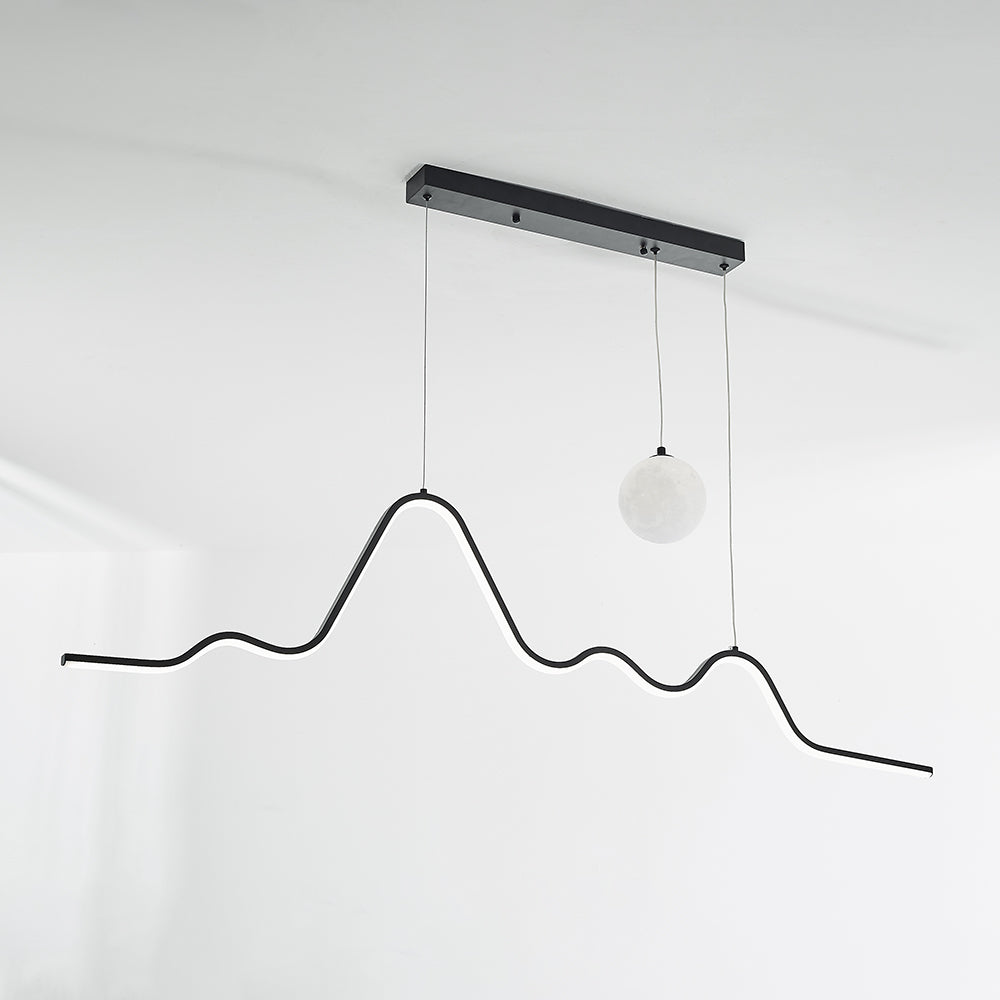 Arisha Minimalist Wavy Metal Pendant Light, Black/White/Gold