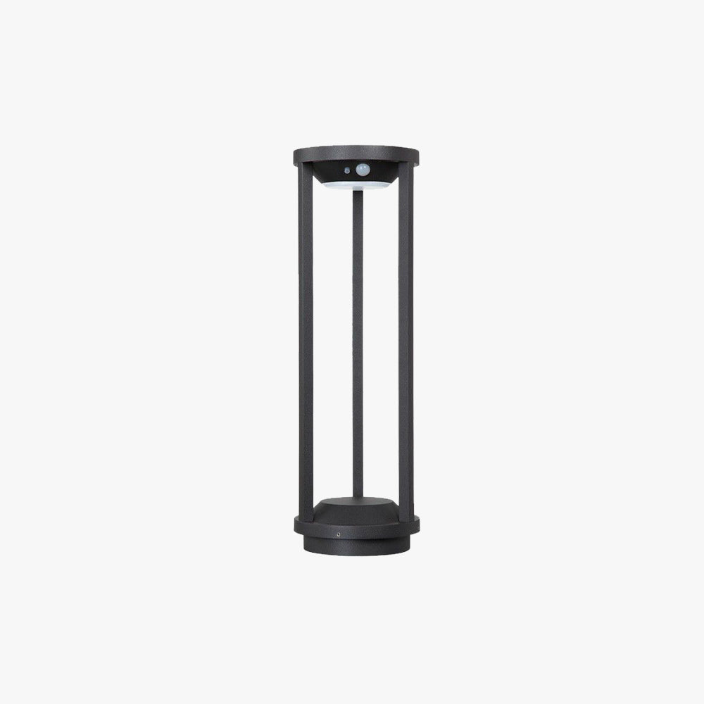 Ray Modern Metal Cylindrical Hollow Outdoor Bollard Light, Black