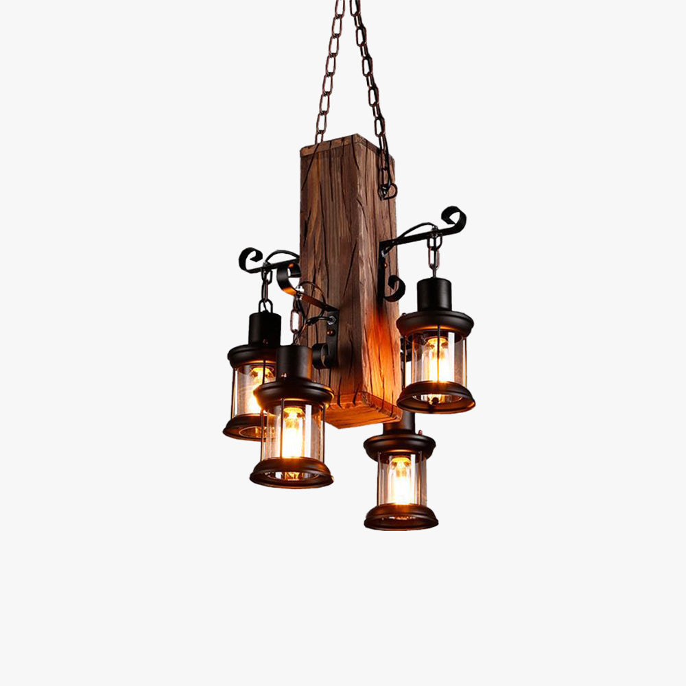 Austin Industrial Lantern Wood Pendant Light