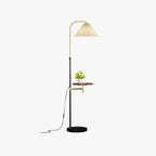 Ozawa Pleated Metal Floor Lamp With Shelves,Gold-Black/Gold